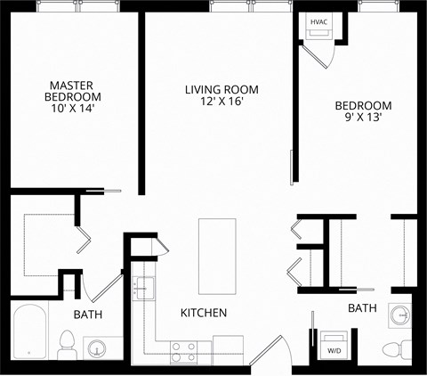 Floor plan for 2 beds, 1.5 baths, 996 sqft